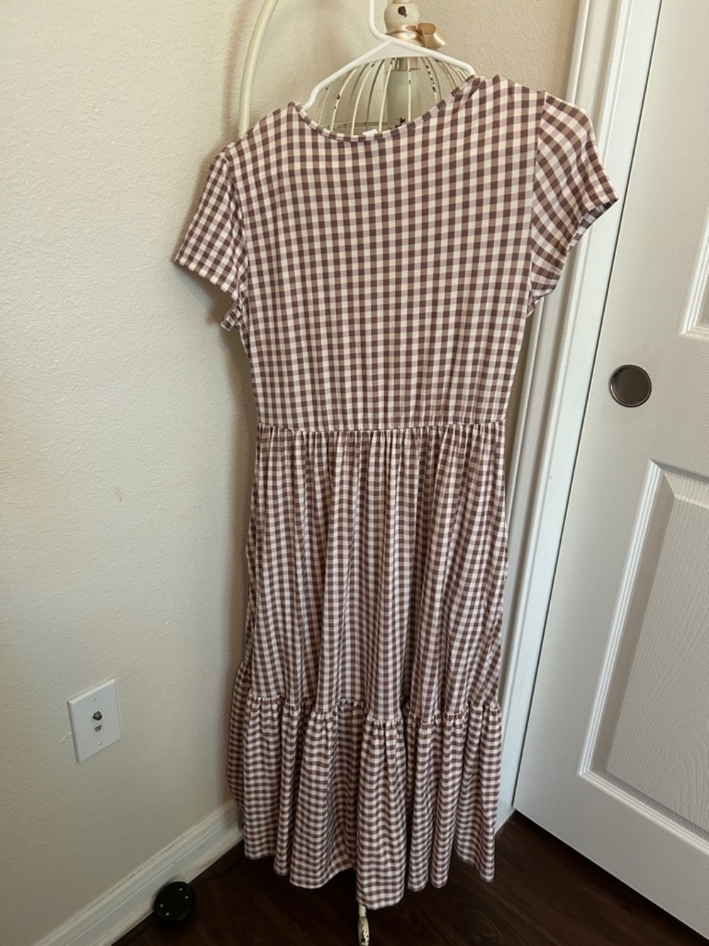 Nursing Brown Gingham Tiered Midi Dress - Picture 3 of 3